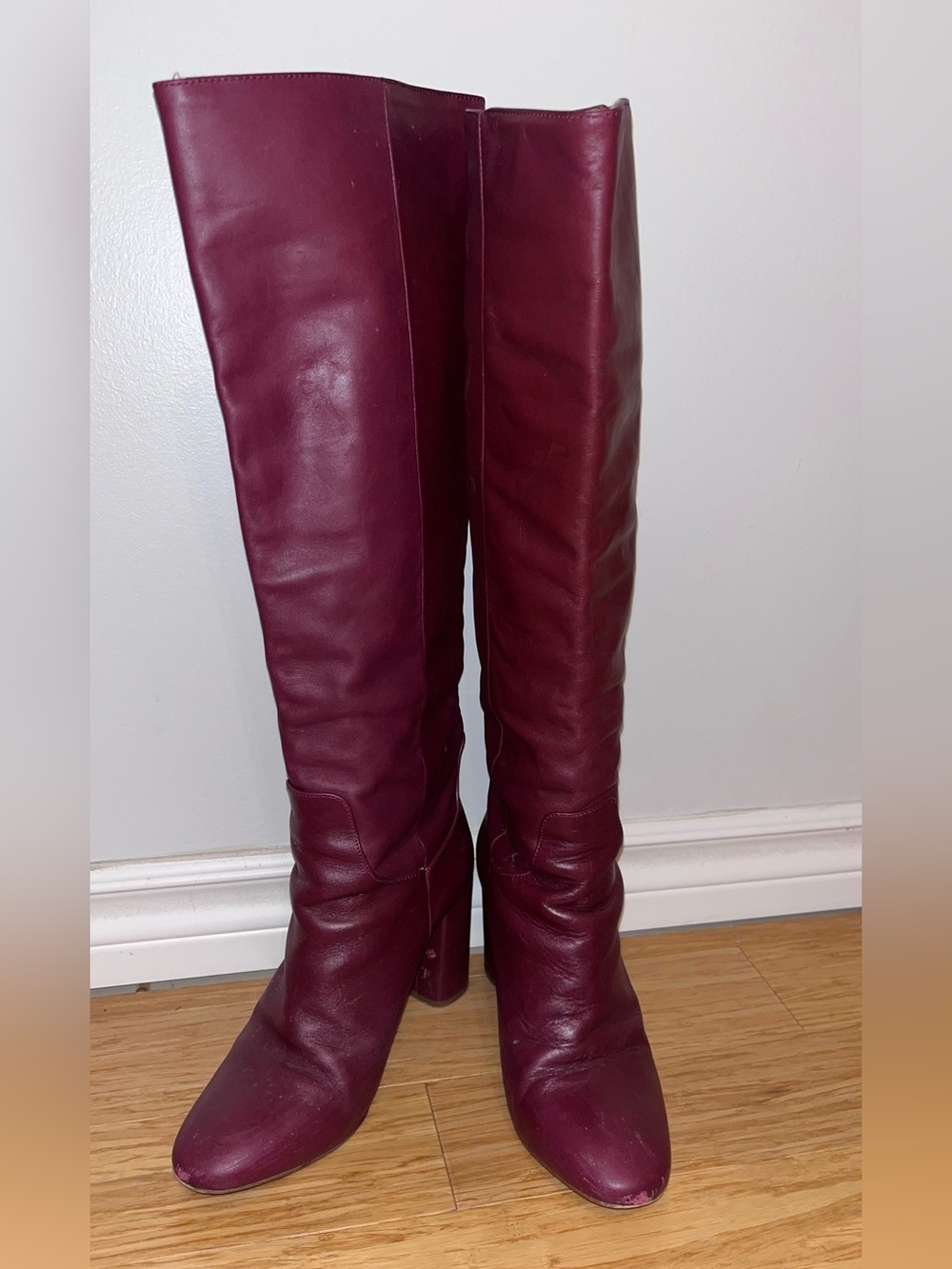 Burgundy Red Leather Tall Heeled Boots